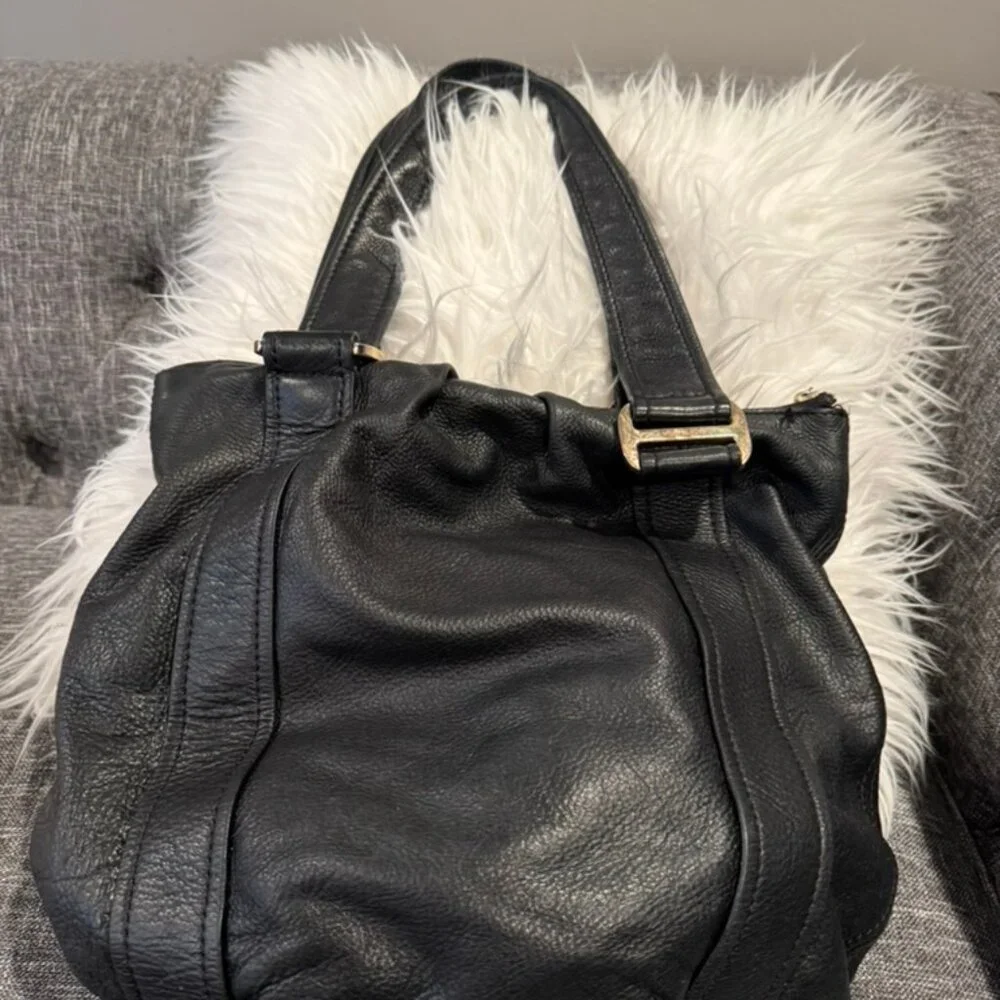 Michael Kors Black Leather Shoulder Bag Slouchy Hobo Gold Hardware Handbag